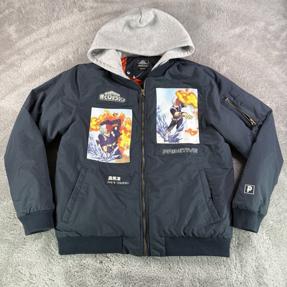 Primitive My Hero Academia Hooded Bomber Jacket Mens Medium Anime NWOT Nylon
